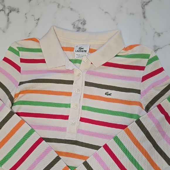 Lacoste Kids Multicolor Striped Polo Shirt – Classic Preppy Style Size M - Picture 1 of 5